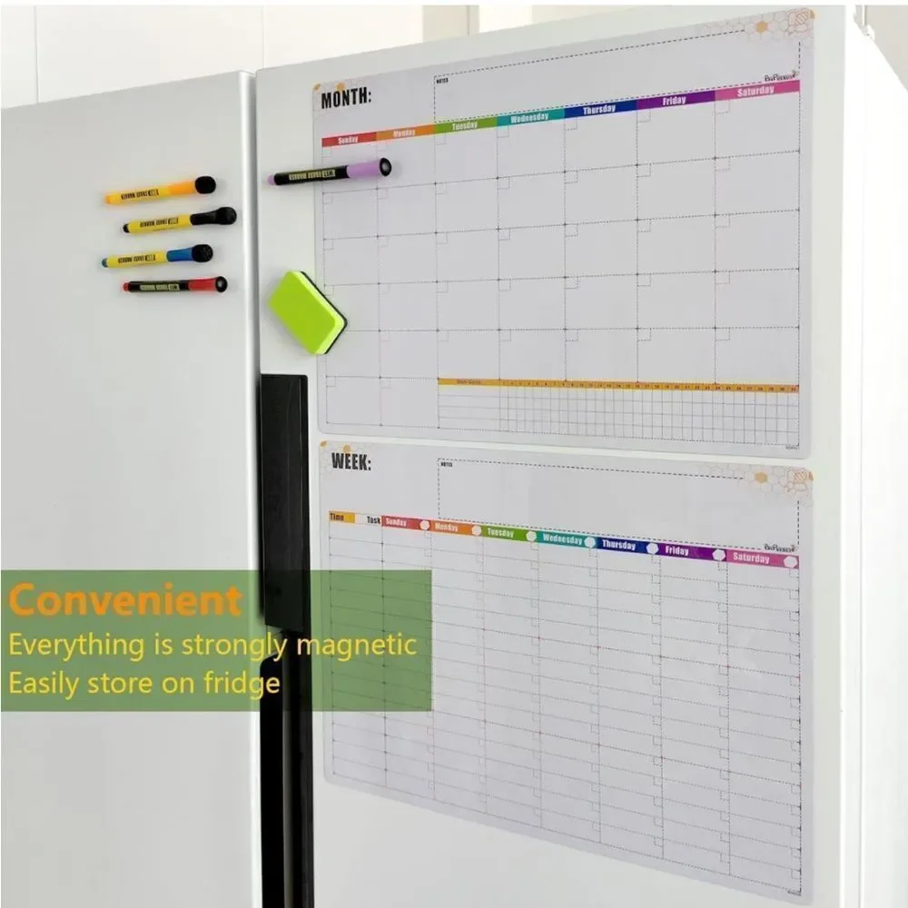 NEW Beeplaneer Magnetic Dry Erase Whiteboard Calendar Set